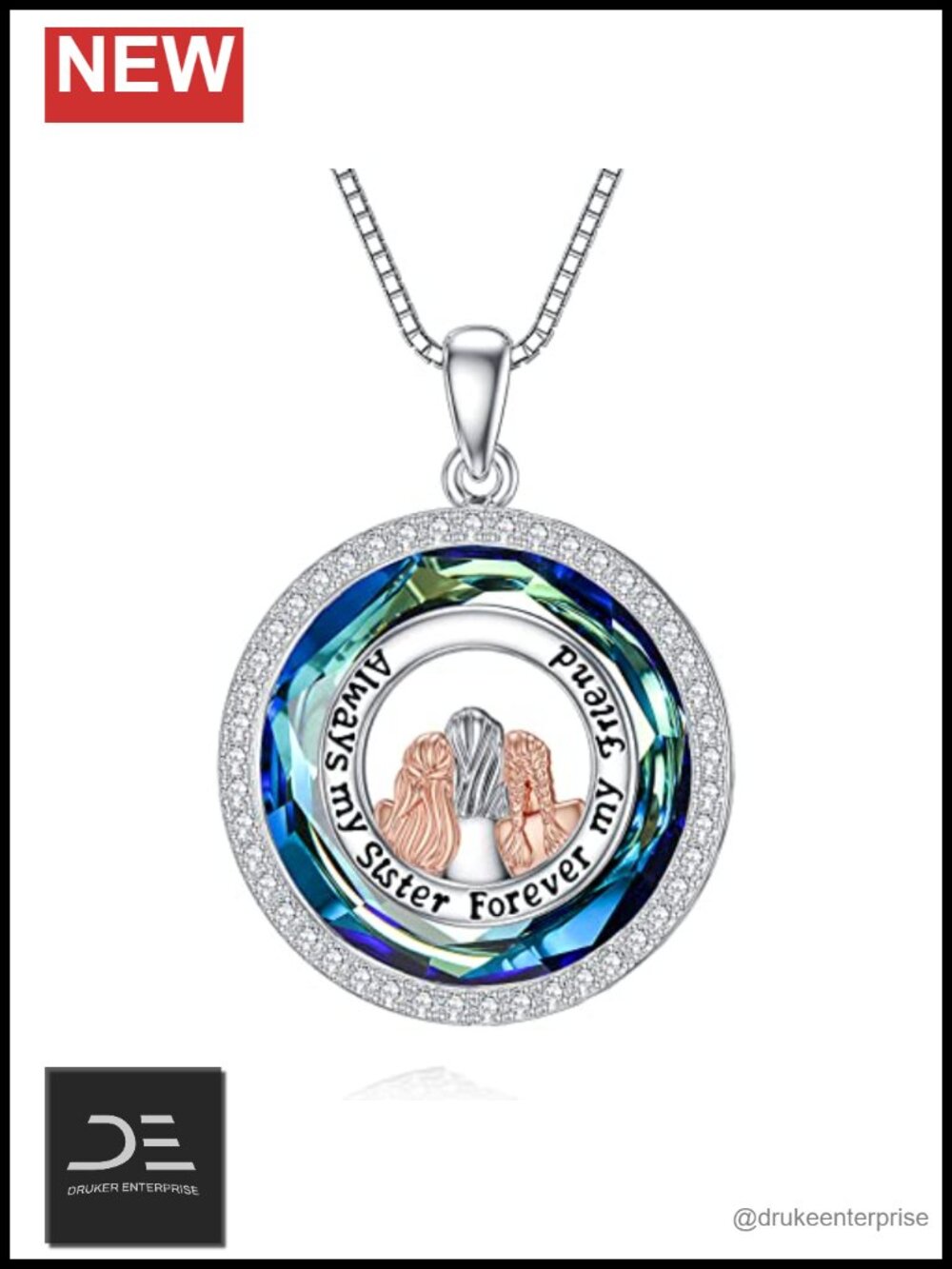 925 Sterling Silver 3 Sisters Necklace with Crystal, Friendship Gift